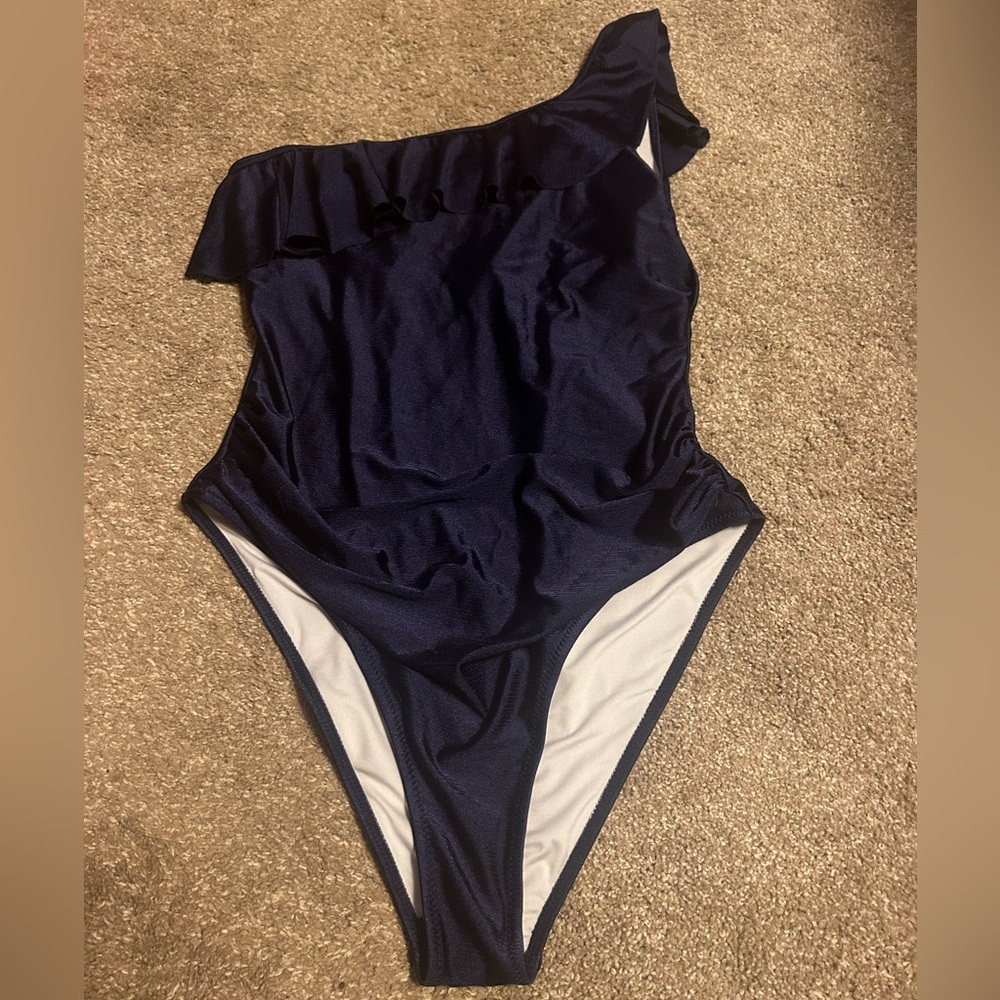 CUPSHE Navy one shoulder swimsuit